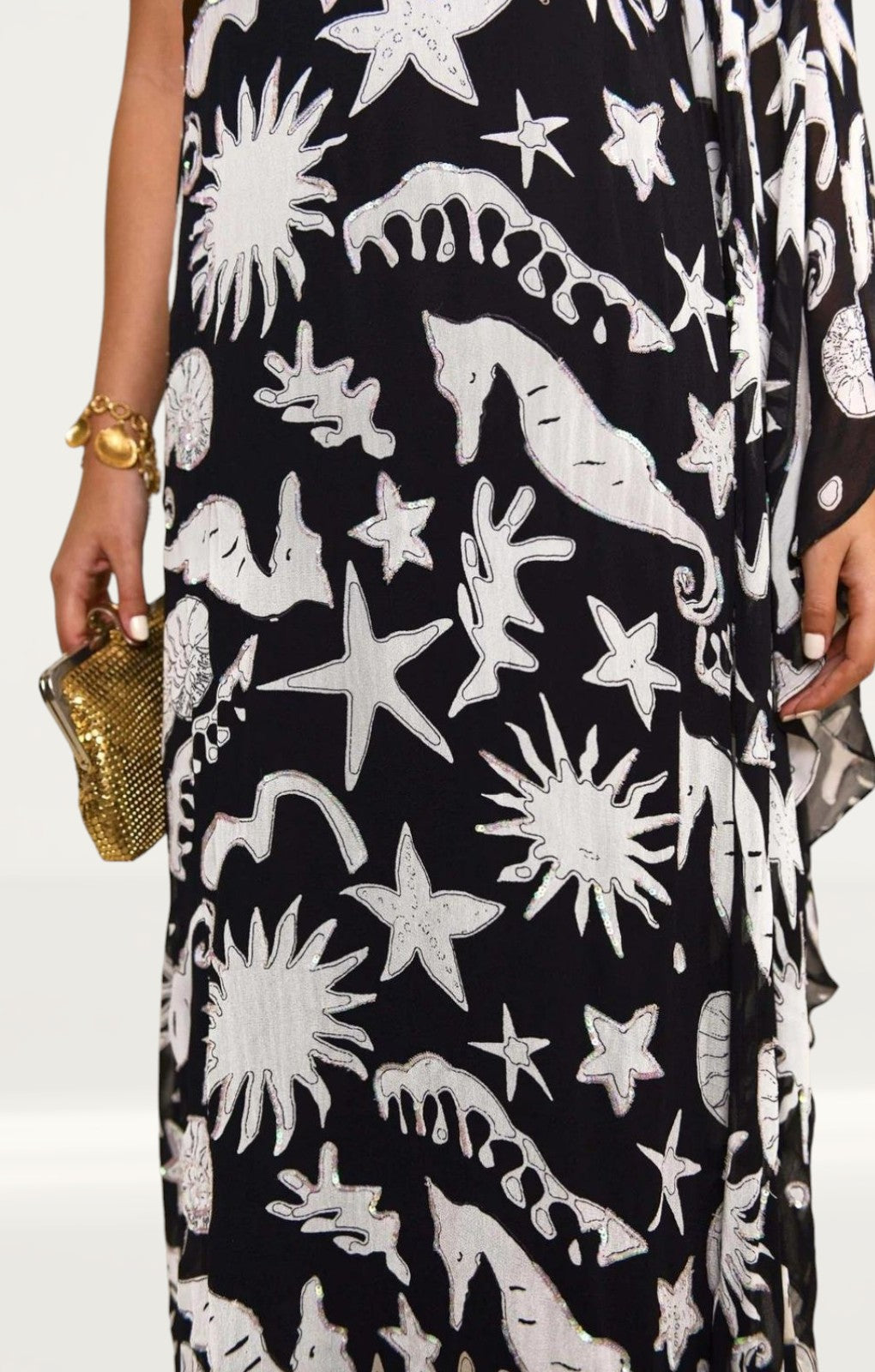 Rixo Liza Oceanic Draped-Sleeve Dress