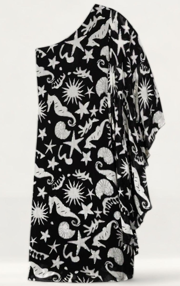 Rixo Liza Oceanic Draped-Sleeve Dress