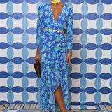 Rixo Blue Rose Floral Midi Dress