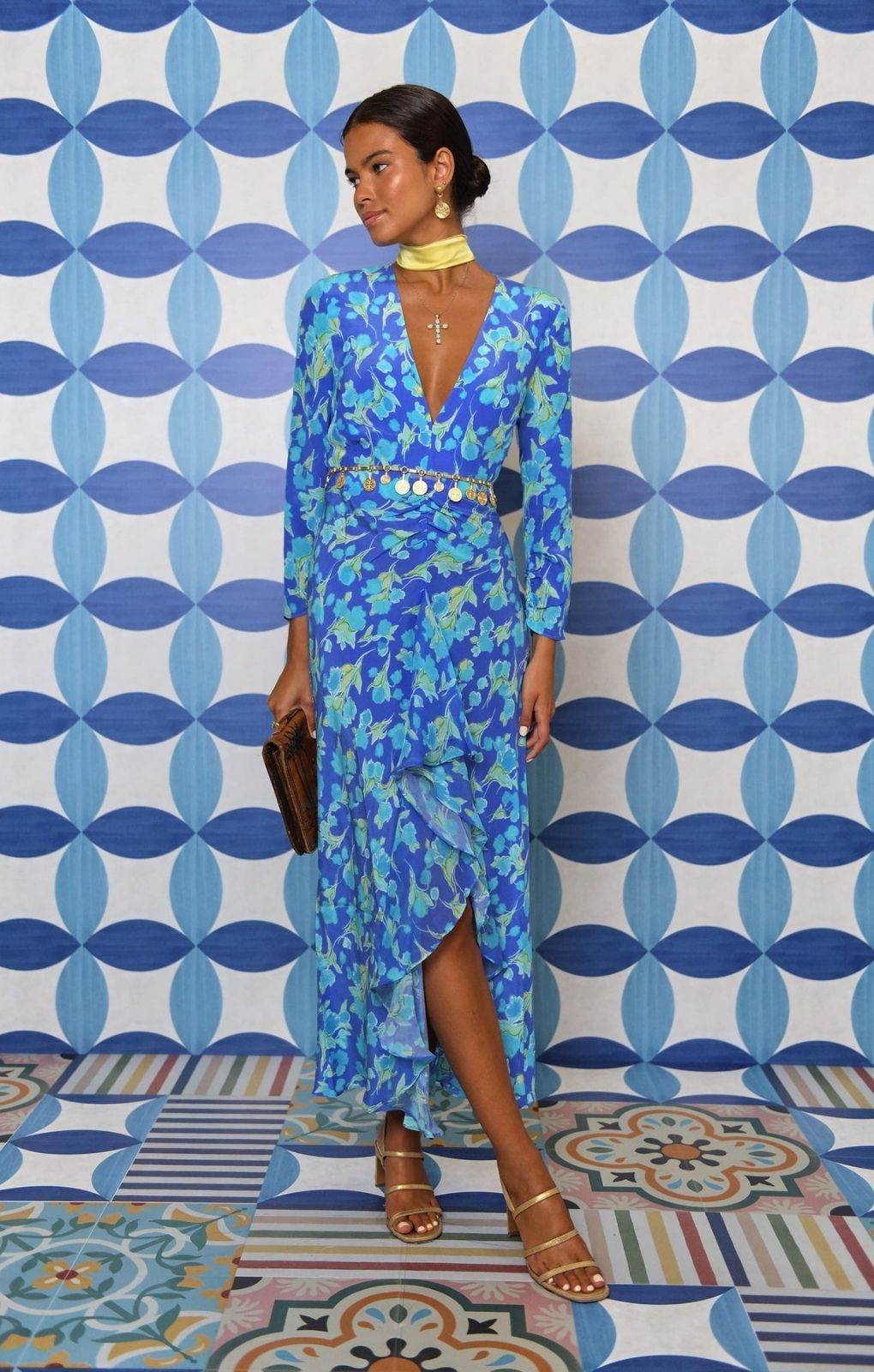 Rixo Blue Rose Floral Midi Dress product image