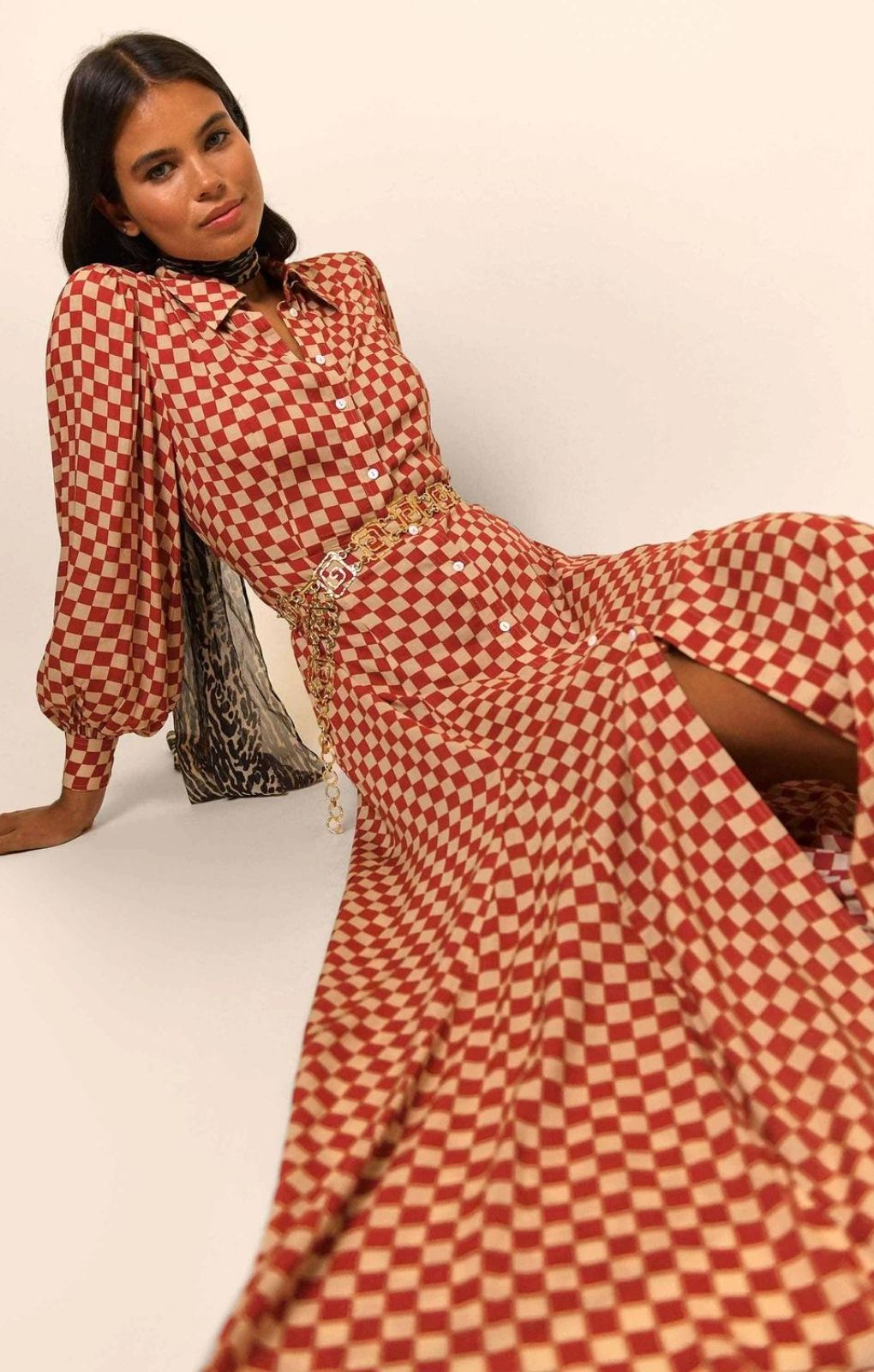 Rixo Chilli Checkerboard Maddison Midi Dress