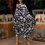 Rixo Liza Oceanic Draped-Sleeve Dress