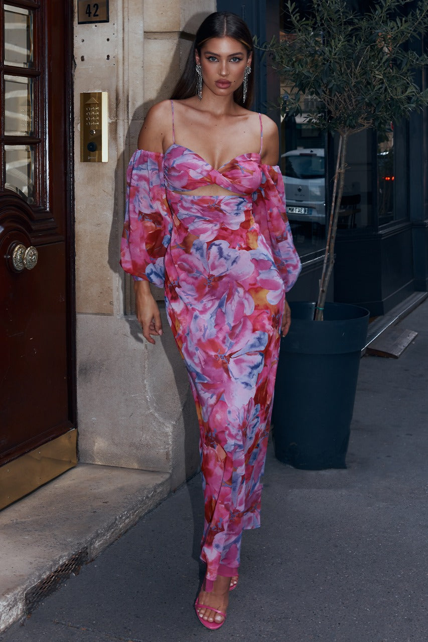 Runaway The Label Charlie Pink Floral Maxi Dress