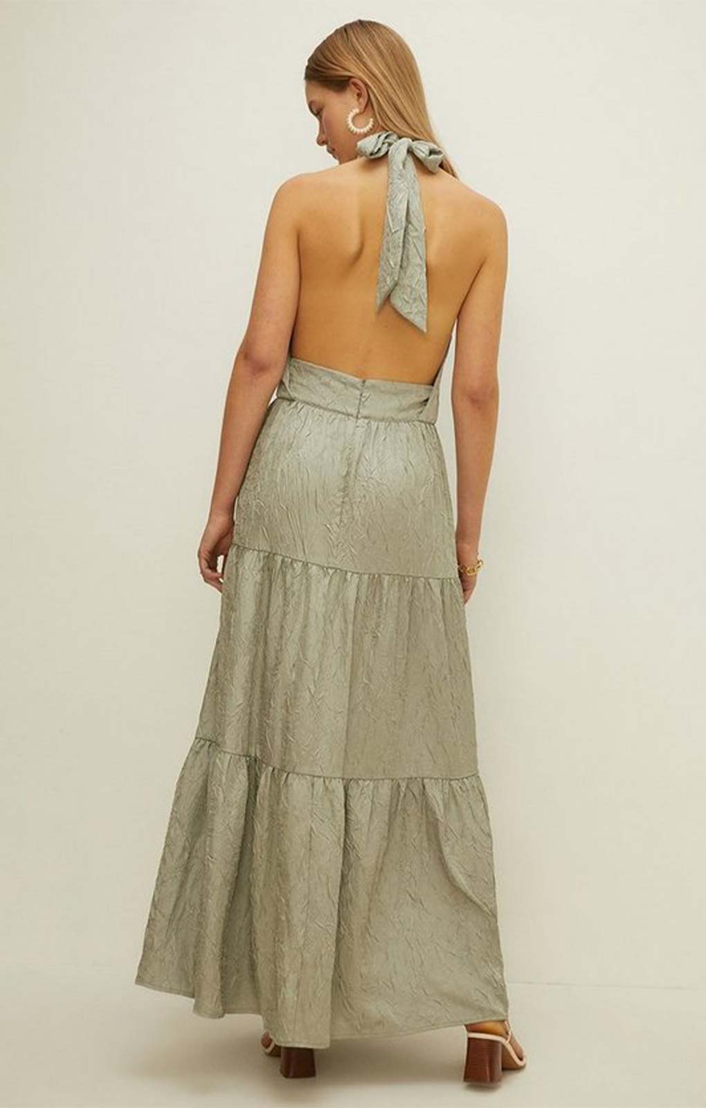 Oasis Cross Neck Halter Tiered Maxi Dress