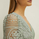 Oasis Sage Premium Lace V Neck Maxi Dress