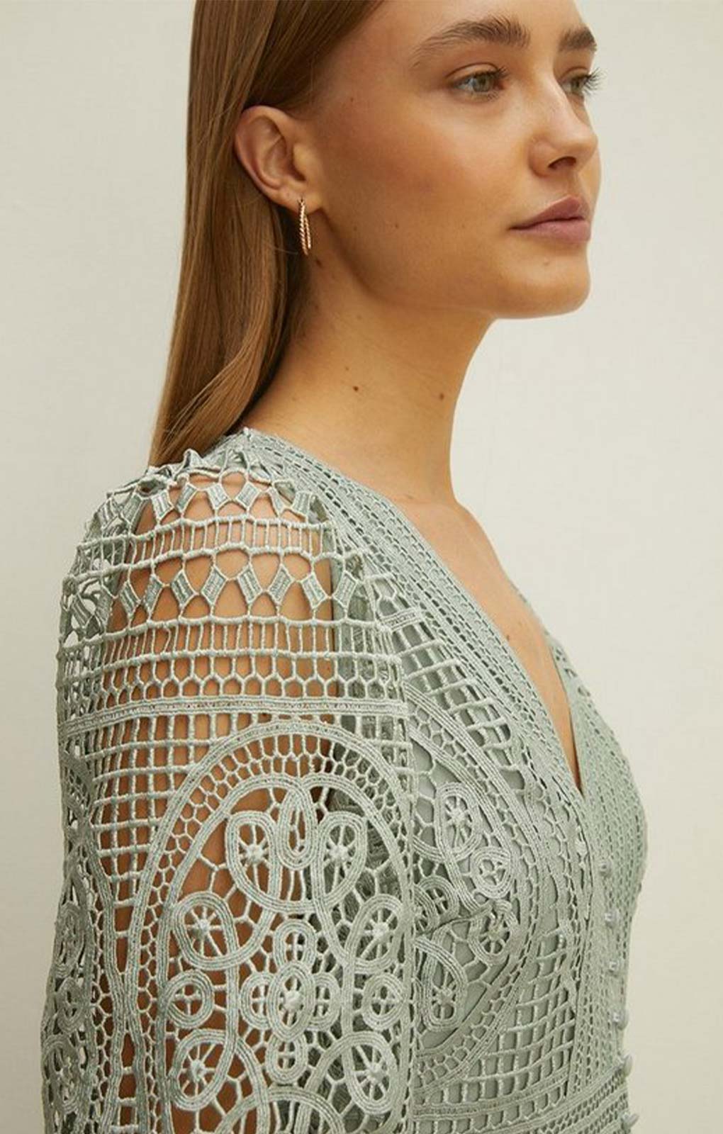 Oasis Sage Premium Lace V Neck Maxi Dress