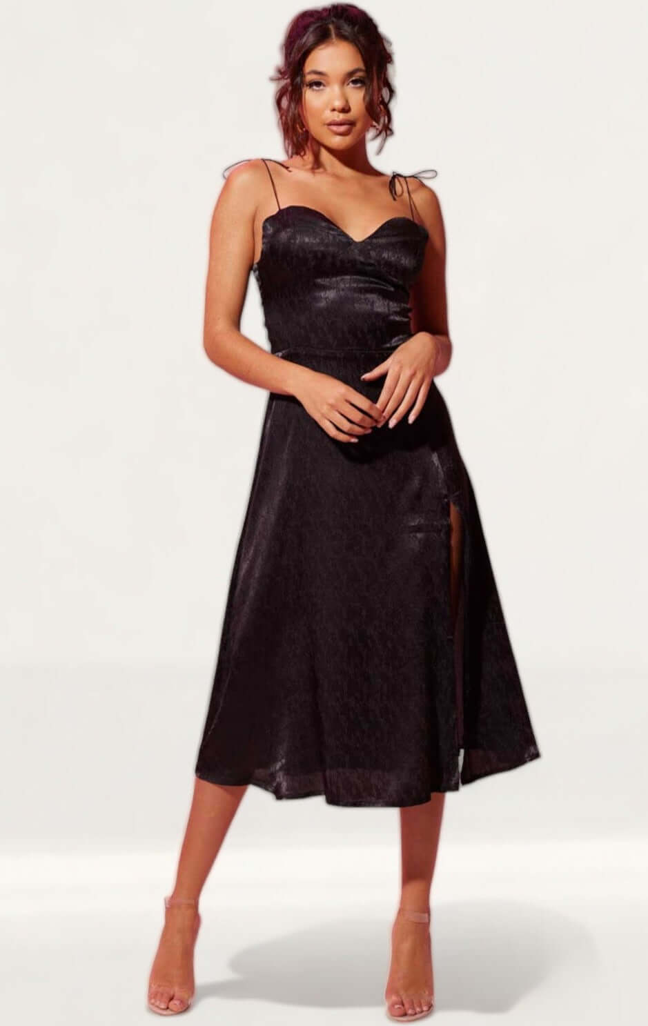 Samsara Valentina Black Satin Midi Dress