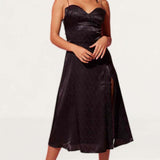 Samsara Valentina Black Satin Midi Dress