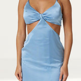 Samsara Selena Blue Satin Cut Out Midi Dress