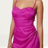 Samsara Elena Pink Satin Midi Dress
