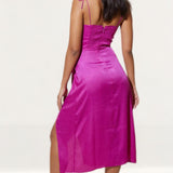 Samsara Elena Pink Satin Midi Dress