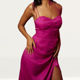 Samsara Elena Pink Satin Midi Dress