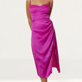 Samsara Elena Pink Satin Midi Dress