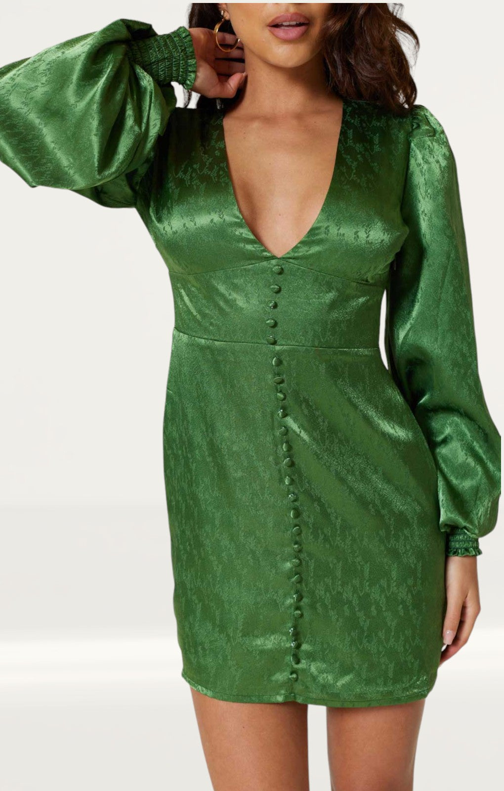 Samsara Green Jacquard Noha Short Dress product image