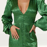 Samsara Noha Green Satin Mini Dress