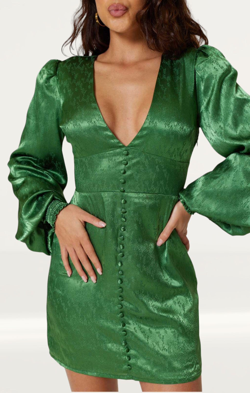 Samsara Green Jacquard Noha Short Dress product image