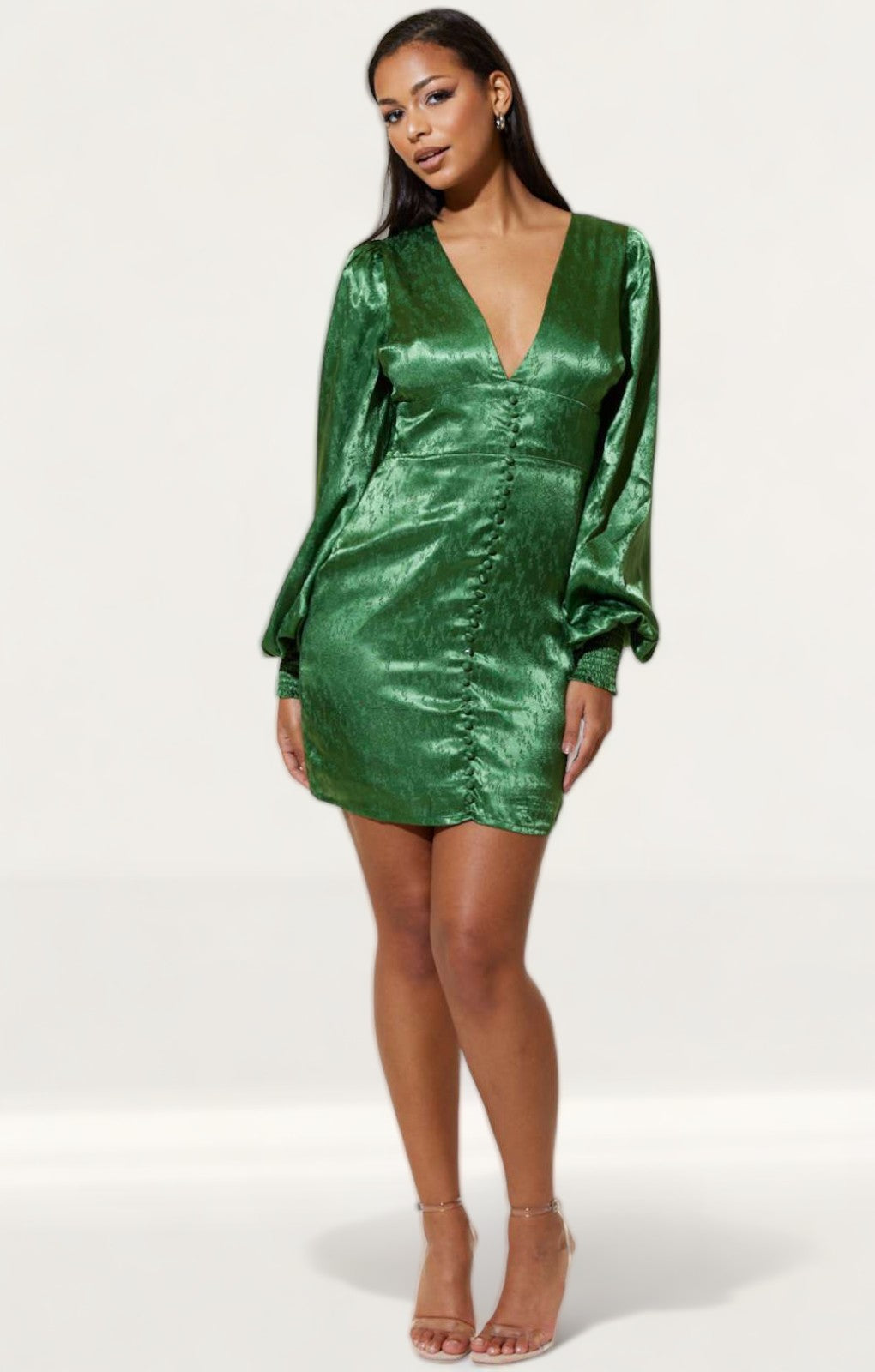 Samsara Noha Green Satin Mini Dress