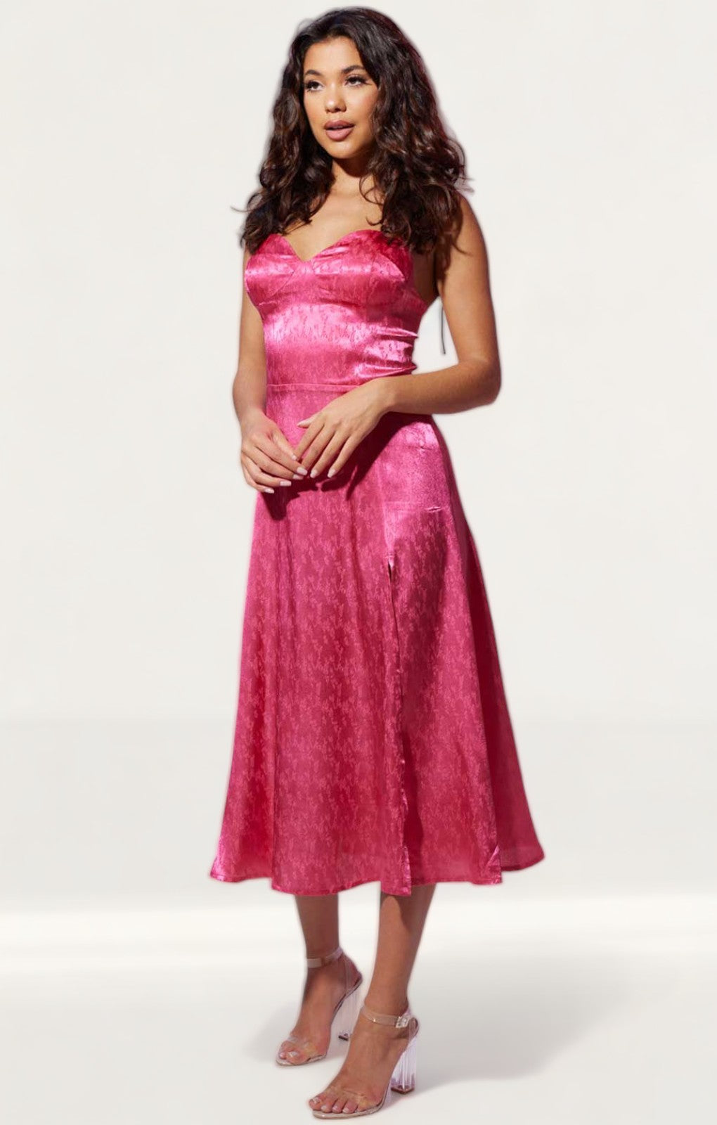 Samsara Valentina Pink Satin Midi Dress