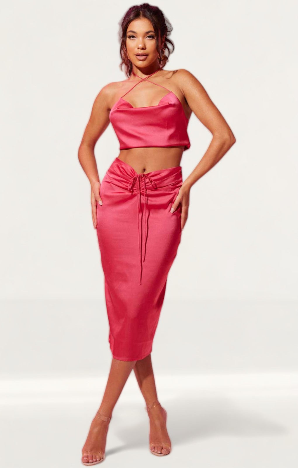 Samsara Hot Pink Lili Satin Skirt & Top Co-ord