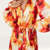 Samsara Jasmine Mimosa Print Short Shirt Recycled Satin Dress product image