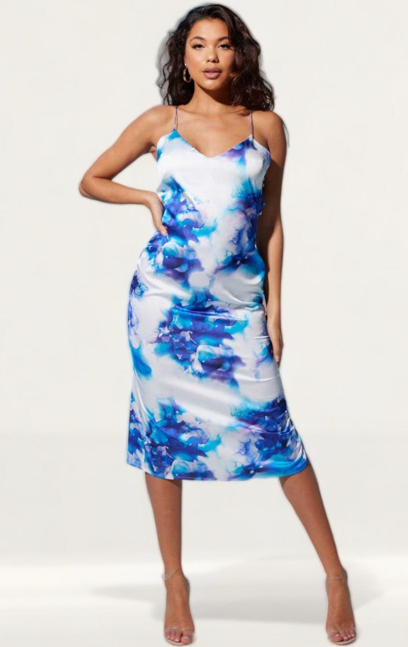Samsara Lagoon Punch Print Yasmina Slip Dress in Recycled Satin product image