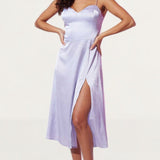 Samsara Valentina Lilac Satin Midi Dress