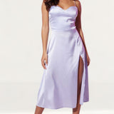 Samsara Valentina Lilac Satin Midi Dress