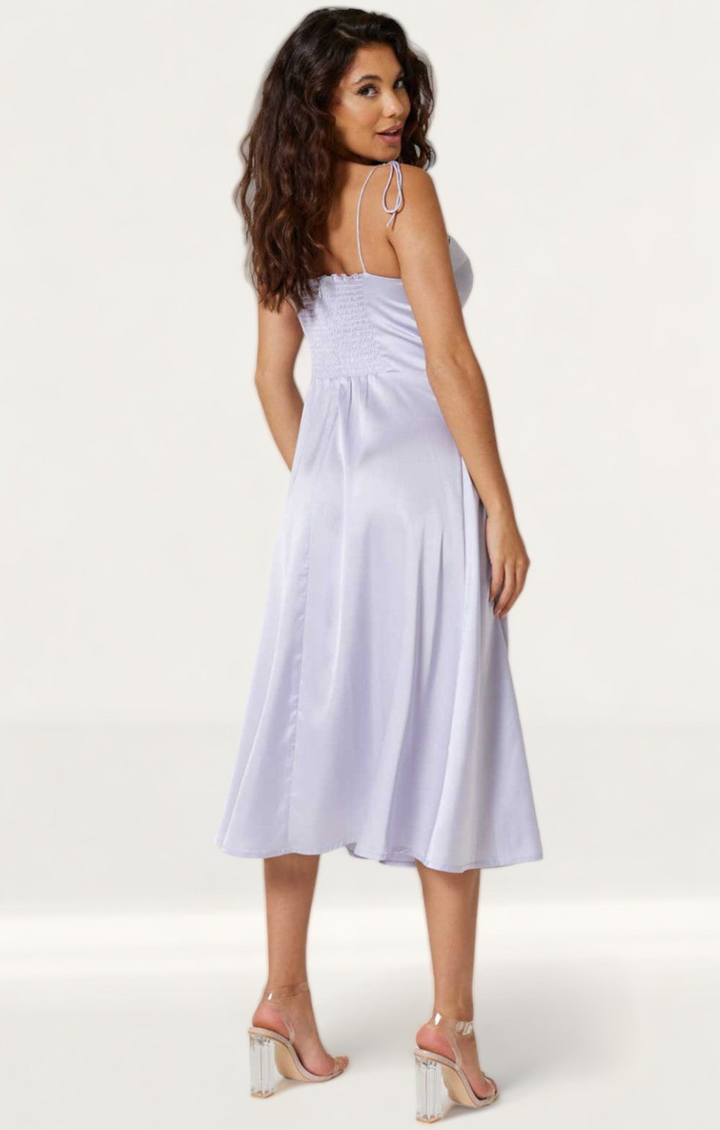 Samsara Valentina Lilac Satin Midi Dress