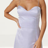 Samsara Valentina Lilac Satin Midi Dress