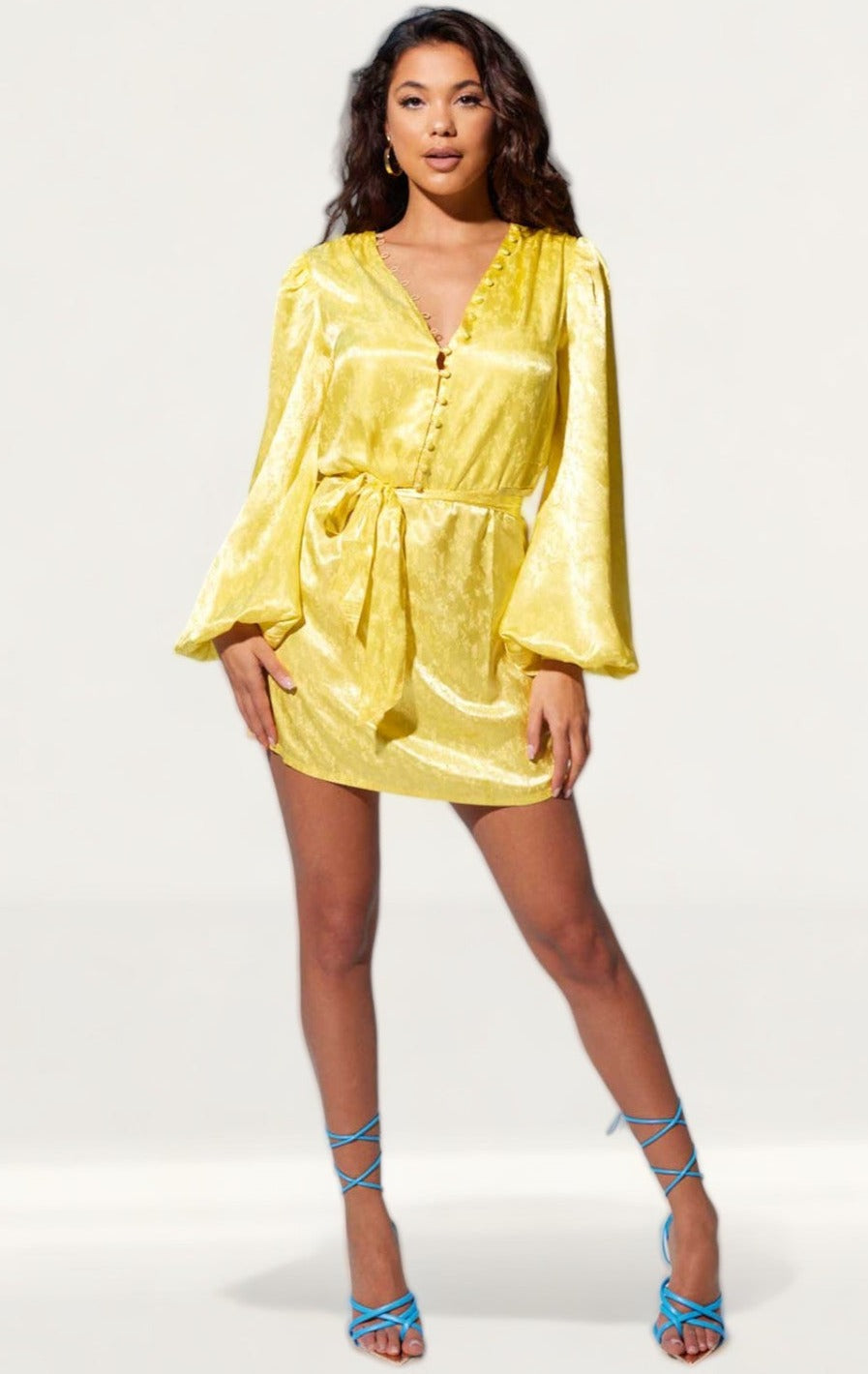 Samsara Yellow Jasmine Short Shirt Recycled Jacquard Dress product image