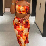 Samsara Mimosa Print Satin Skirt & Top Co-Ord