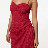 Samsara Elena Red Satin Midi Dress