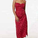 Samsara Elena Red Satin Midi Dress
