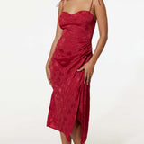 Samsara Elena Red Satin Midi Dress