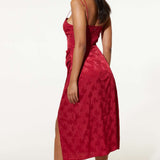 Samsara Elena Red Satin Midi Dress