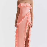 House of CB Serena Apricot Ruffle Maxi Dress