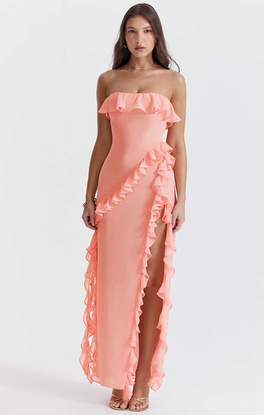 House of CB Serena Apricot Ruffle Maxi Dress