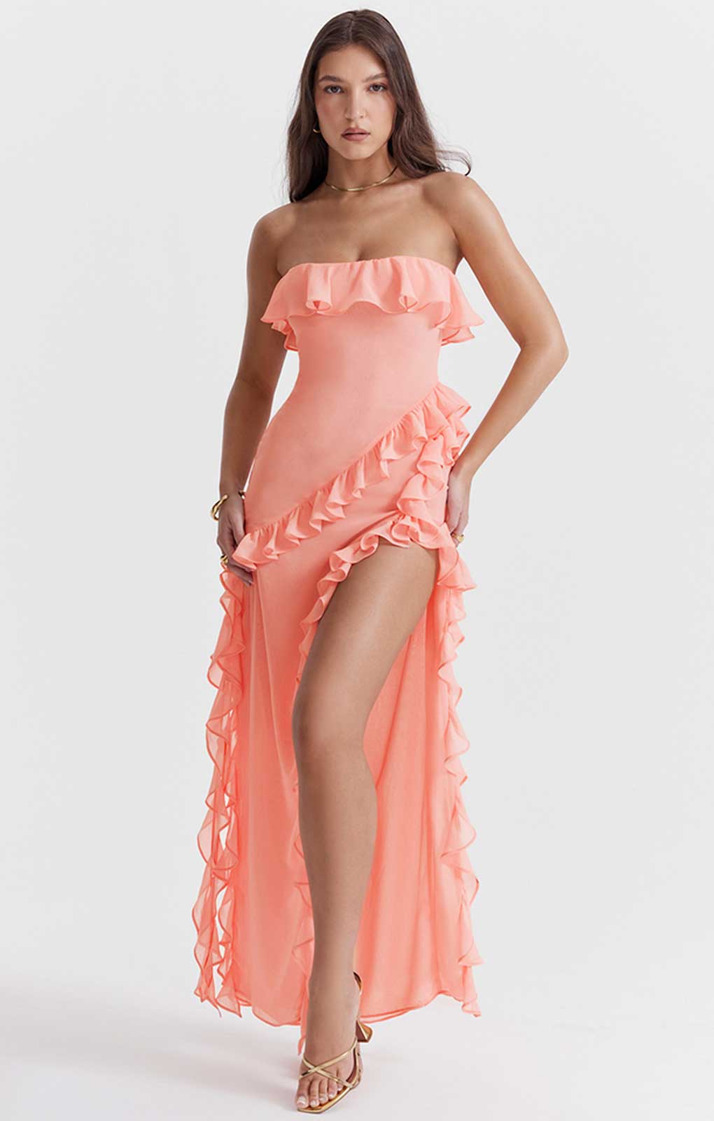 House of CB Serena Apricot Ruffle Maxi Dress