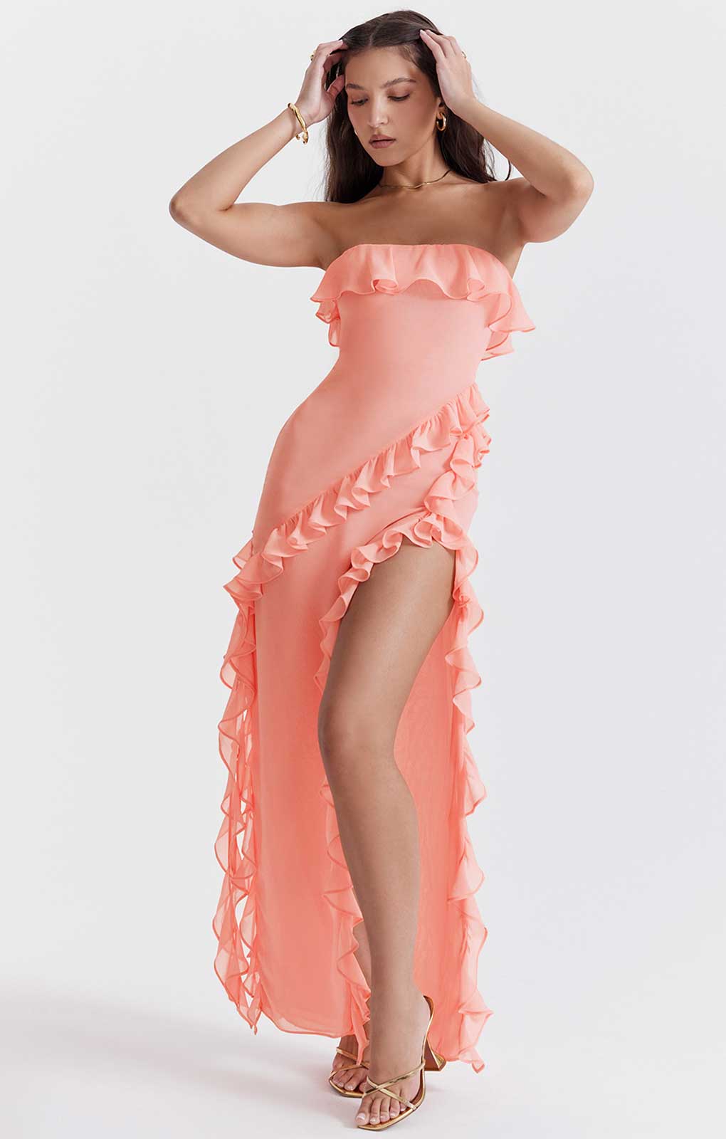 House of CB Serena Apricot Ruffle Maxi Dress product image