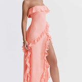 House of CB Serena Apricot Ruffle Maxi Dress