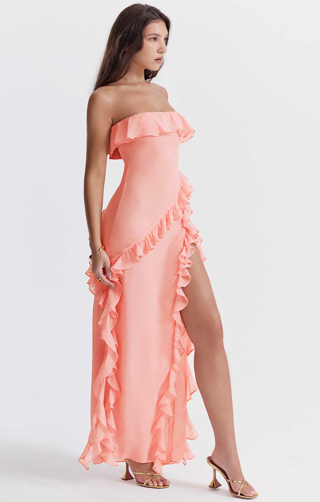 House of CB Serena Apricot Ruffle Maxi Dress
