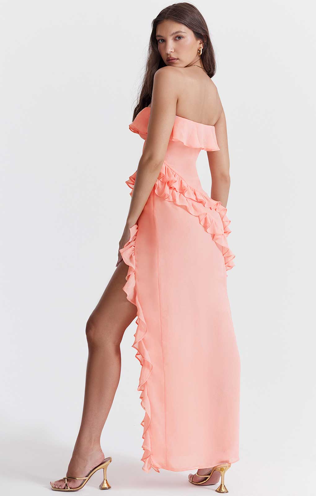 House of CB Serena Apricot Ruffle Maxi Dress