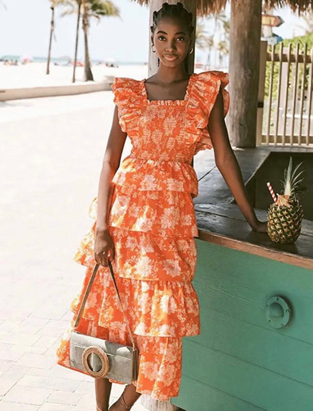 Rent Saylor Linley Orange Floral Maxi Dress