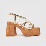 Schuh Vivian Strappy Cork Platform Sandals in Gold