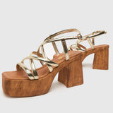 Schuh Vivian Strappy Cork Platform Sandals in Gold
