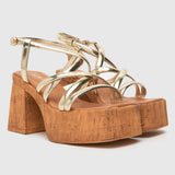 Schuh Vivian Strappy Cork Platform Sandals in Gold