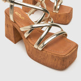Schuh Vivian Strappy Cork Platform Sandals in Gold