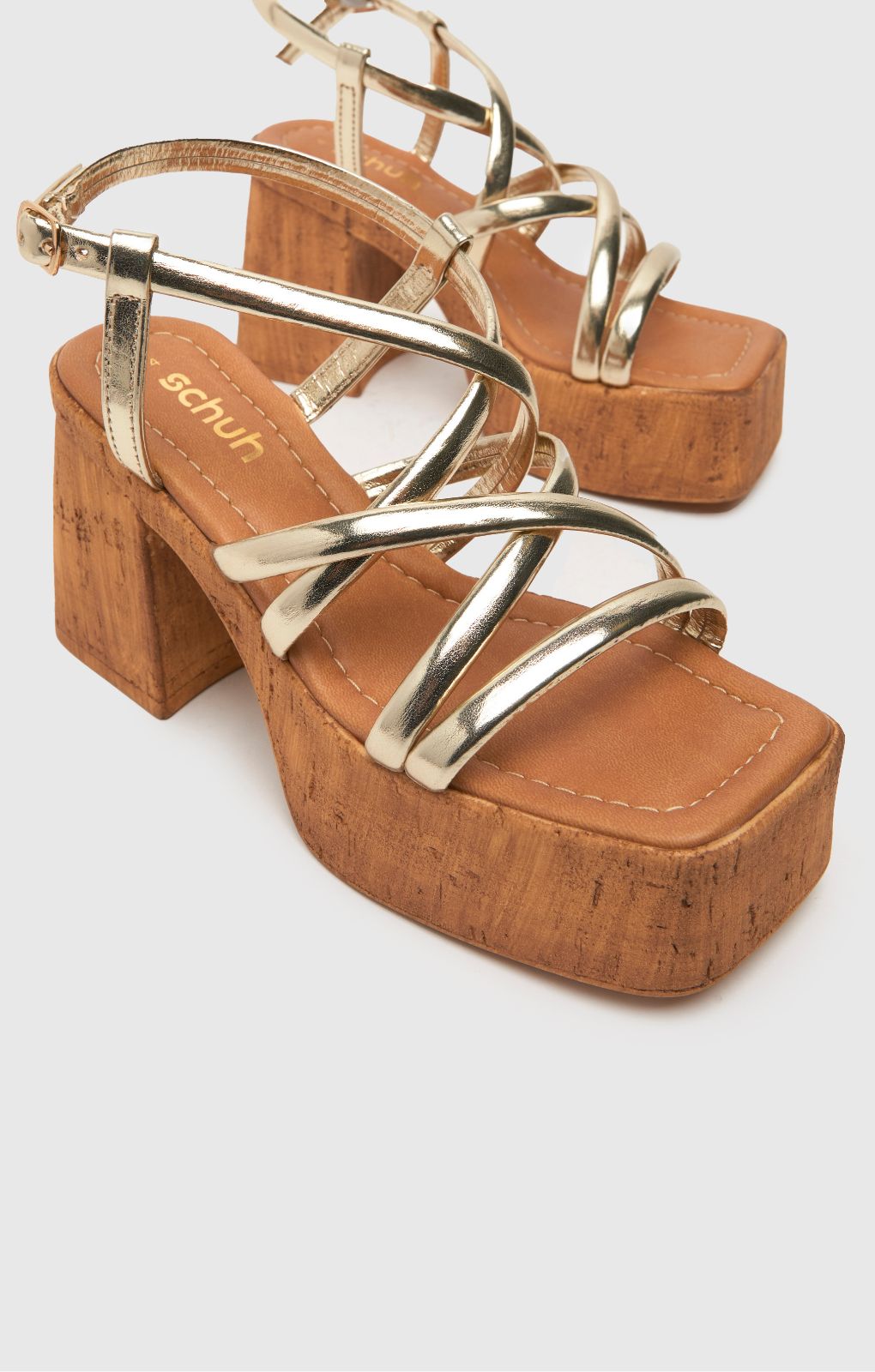 Schuh Vivian Strappy Cork Platform Sandals in Gold product image