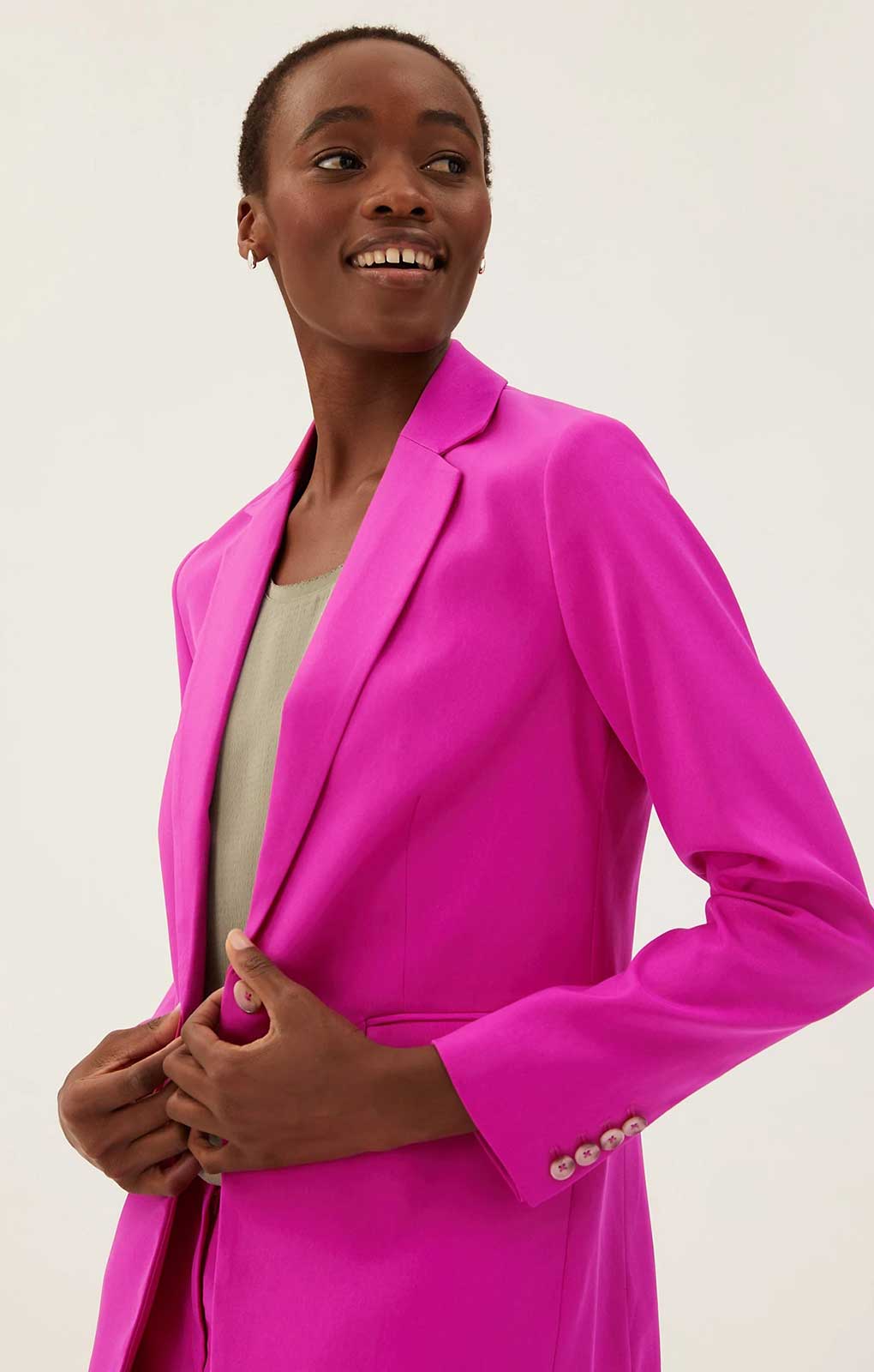 M&S Pink Washed Satin Relaxed Jacket & Trouser