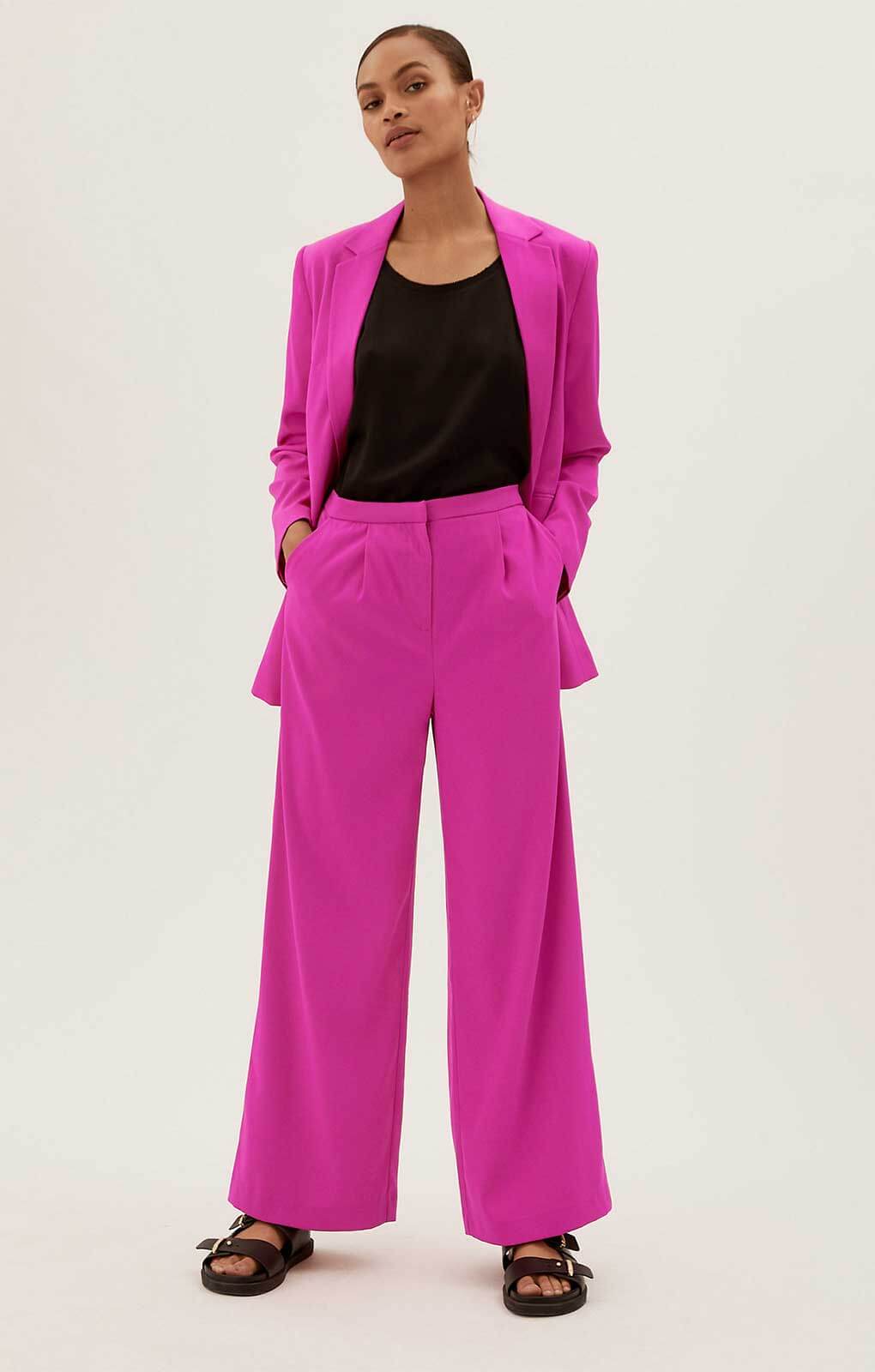 M&S Pink Washed Satin Relaxed Jacket & Trouser